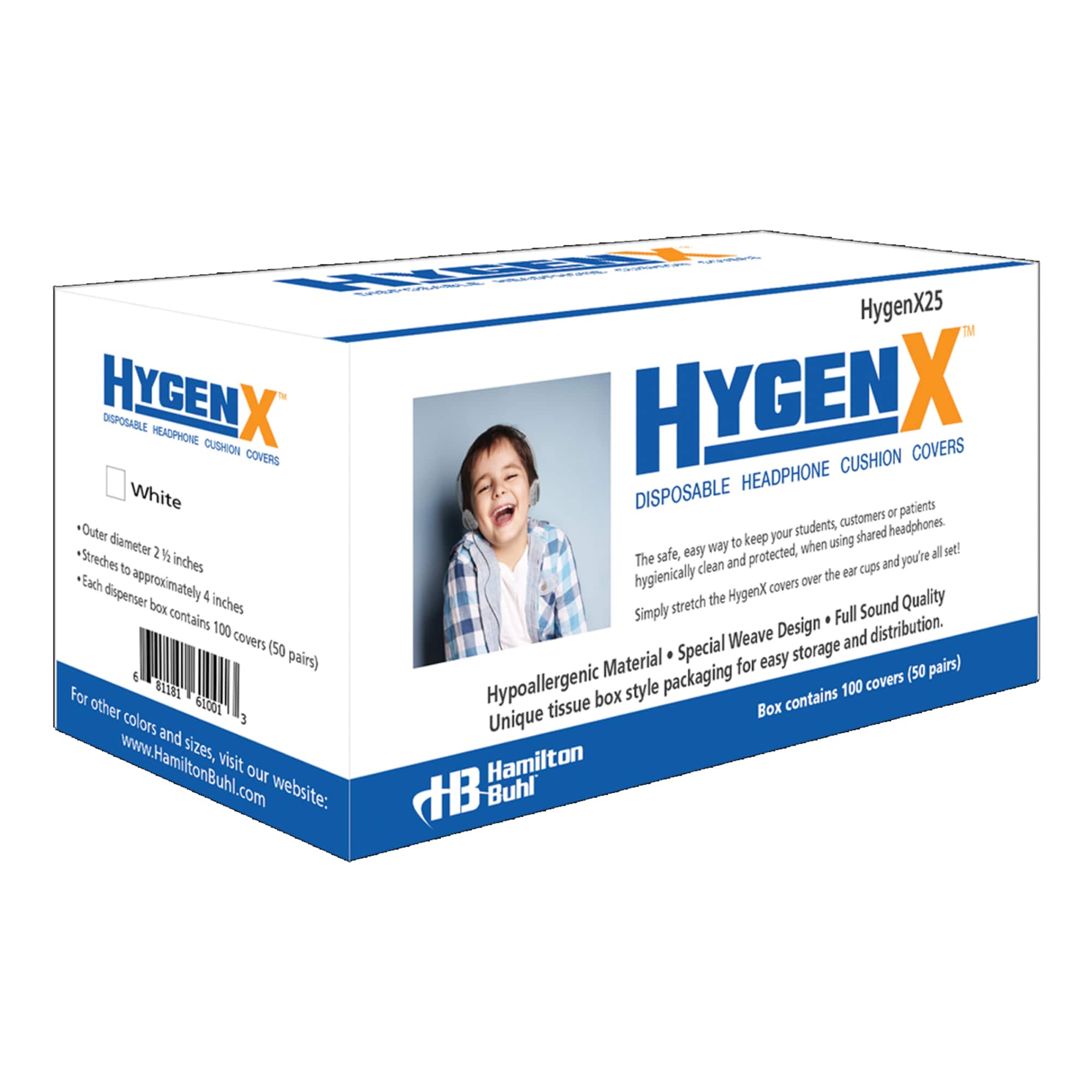 HamiltonBuhl® HygenX25 White Sanitary Headphone Cushion Covers, 100ct.